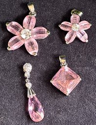 Quartet Of Pink Crystal Pendants Gold Or Silver Plated