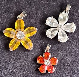Trio Of Crystal Flower Pendants Silver Or Gold Plated