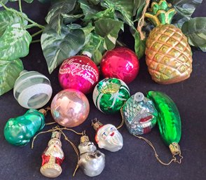 Collection Of Vintage Ornaments Including Shiny Brite, Legendary Pickle Ornament & German Santa Ornaments
