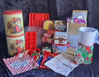 Large Assortment Of Cookie And Candy Making Supplies, Gift Tins And Bags And Bonus Cookie Tree Cutter Kit