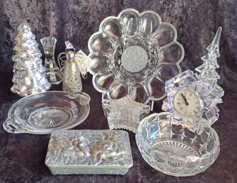 Collection Of Vintage Crystal Christmas Pieces Including Mikasa Snowflake Clock