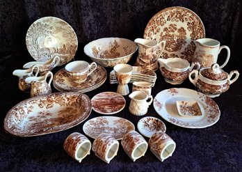 Large Collection Of Antique/ Vintage Brown Transferware