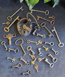 Antique Lock And Key & Assorted Vintage Keys