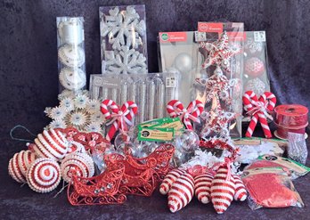 All You Need To Trim The Tree Red, White And Silver Ornaments Most New In Boxes