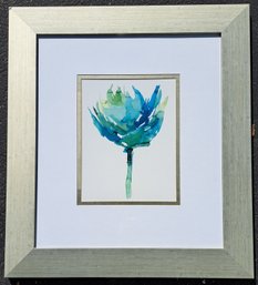Silver Tone Framed  & Matted Watercolor Like Floral Art