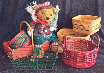 Fiber Optic Battery Powered Teddy Bear And A Collection Of Baskets