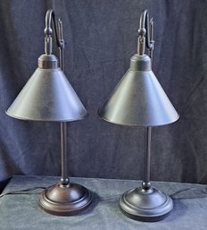 Pair Of Oil Rubbed Bronze Finish, Retro Look Metal Lamps