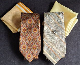 Vintage Oscar De La Renta Silk Tie, Pronto Uomo Silk Tie And Coordinating Pocket Squares