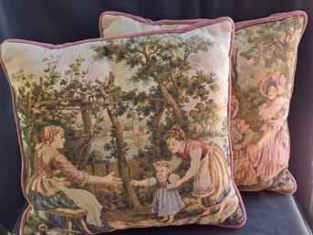 Pair Of Beautiful Vintage Tapestry Pillows 18 X 18
