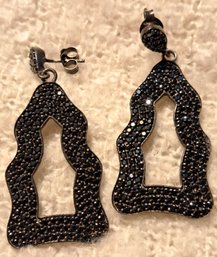 New Sterling And Black Diamond Dangle Earrings
