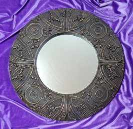 Old World Style Fleur Di Lis Embellished Round Resin Mirror