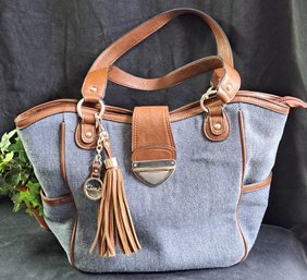 Great Clarks Bag Denim And Brown Faux Leather