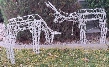 Pair Of Vintage Outdoor Lighted Reindeer With Ground Stakes
