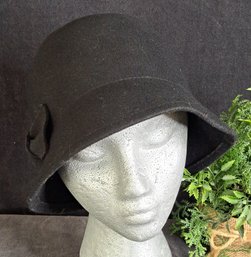 Black Wool Cloche Style Hat