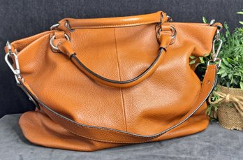 Beautiful Kattee Satchel: Pebble Grain Leather In Camel Color W/detachable Shoulder Strap