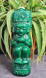 Vintage Kahlua Green Ceramic Tiki Mayan Totem Decanter