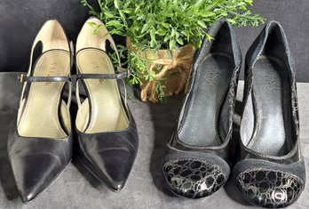 2 Pairs Of Black Leather Pumps, Franco Sarto And Unisa Both Size 9