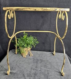 Vintage Painted Wrought Iron Side Table With Glass Top