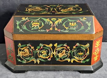 Fabulous, Large Medieval Look Painted Box With Lion Head Handles