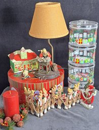 Santa Themed Christmas Lamp, Card Holder, Cannisters And More