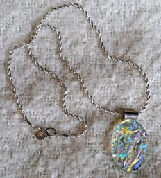 Beautiful Sterling And Glass Pendant On Sterling 17 Inch Twisted Rope Chain