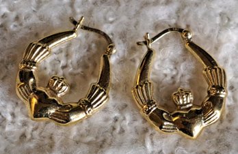 Gorgeous Gold Over Sterling Claddagh Hoop Style Earrings