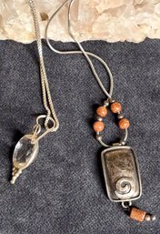 2 Sterling Siver Necklaces With Pendants