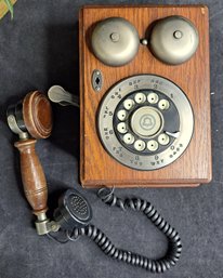 Western Electric Vintage Rotary Dial Oak Wall Phone