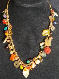 Fabulous, Funky Boho Style Hand Made Necklace In Gold Tone With Tond Of Beads And Charms
