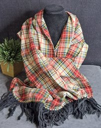 Scottish Plaid Vintage Wool Fringed Scarf/ Shawl
