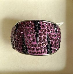 NWT Stainless Steel And Crystal Ring In Purple And Black Zebra Design Size 8