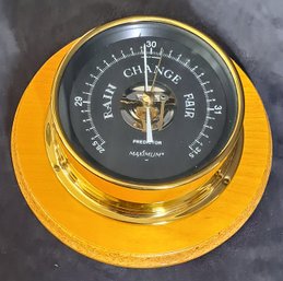 Predictor Maximum Barometer Brass Case On Wood Base With Black Dial