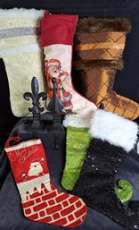 Vintage Cast Iron Stocking Holders And 6 Fun And Funky Stockings ( To Be Hung By The Chiminy With Care)