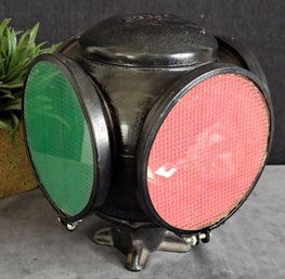 Vintage Adlake Reflex Reflective Railroad 4 Way Switch Lamp/ Lantern With Hobnail Glass
