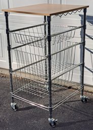 Metal Rolling Cart With 3 Baskets And Laminate Top
