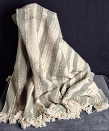 Great Cream And Mossy Green Color Fringe Cotton Throw 50 X 60 Made In India
