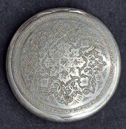 Antique Persian Silver Hand Engraved Compact Marked 84 ( 87.5 Percent Silver ) And Stamped With Artist's  Mark