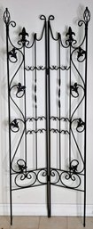 Lovely Black Wrought Iron Folding Screen With Finials And Fleur Di Lis