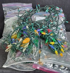 19 Strands Of Christmas Lights In Various Colors, Shapes And Sizes Plus Light Stakes