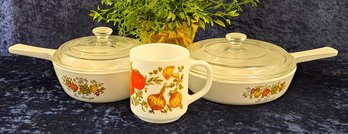 Vintage Corningware Spice Of Life Covered Pans And Cup