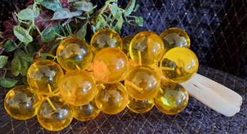 Vintage MCM Large Lucite Yellow Amber Grapes  Cluster