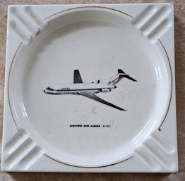 Fabulous Vintage United Airlines Pilot's Ashtray With B- 727 And Captain's Name 1962