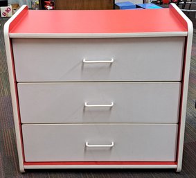 Vintage Three Drawer Dresser/ Bachelor Chest In Red And White Melamine By Playspace