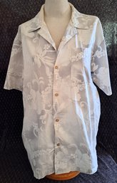 Maui And Sons Dove Gray And White Hawaiian Shirt Size L