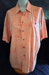 Moda Campia Apricot Color Hawaiian Style Shirt 100 Percent Cotton Size XL