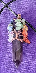 Stunning Amethyst Crystal Tree Of Life Pendant With Gemstone Chips