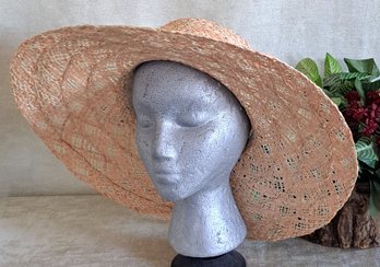 Fabulous Lord & Taylor Peach Color Straw Hat With Sea Shell Embellishments