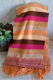 Gorgeous Orange, Pink And Yellow Stripe Cashmere Scarf Made In Scotland