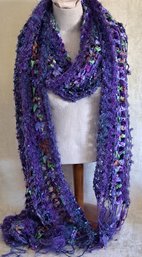 Gorgeous Hand Woven Angora Wool And Ribbons Scarf