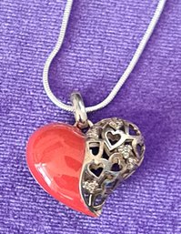 Gorgeous Sterling, CZ & Enamel Heart On New 20 Inch Sterling Chain